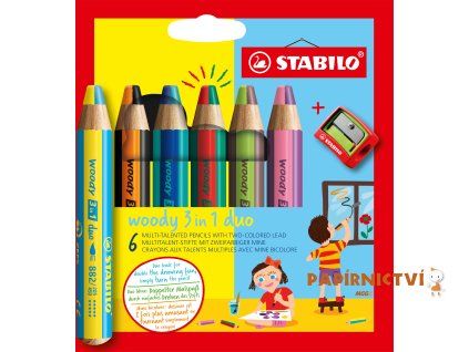 STABILO woody 3 v 1 duo pouzdro 6ks + ořezávátko EO8826-2