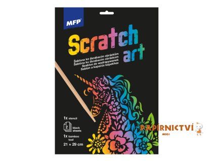 Škrabací obrázek šablona A4 Unicorn 21x29cm + 2 listy 1032220