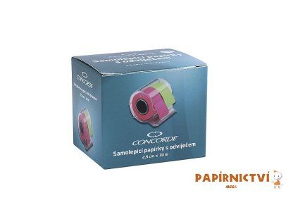 Samolepicí papírky CONCORDE 2,5cm x 10m s odvíječem, 2 barvy, neon A0970