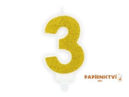 Narozeninová svíčka číslo 3, zlatá, 7cm