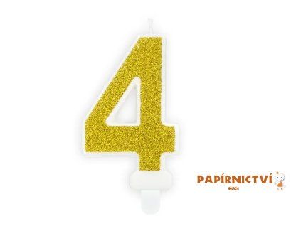 Narozeninová svíčka číslo 4, zlatá, 7cm