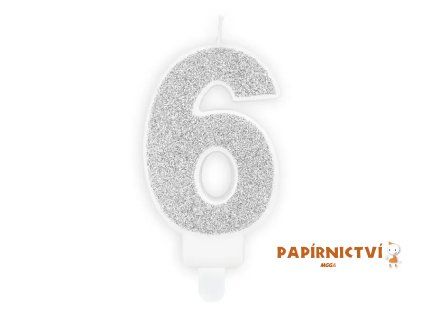 Narozeninová svíčka číslo 6, stříbrná, 7cm