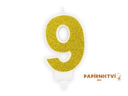 Narozeninová svíčka číslo 9, zlatá, 7cm
