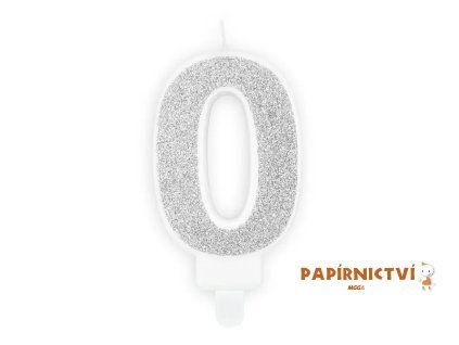 Narozeninová svíčka číslo 0, stříbrná, 7cm