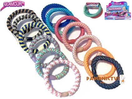 Glamour náramek/gumička do vlasů textilní 4ks na karte 621847