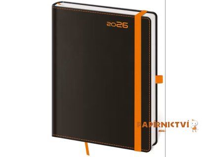 Diář denní A5 Black Orange s poutkem na propisku 2026 145x205mm DB422-5-26