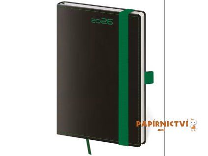 Diář týdenní kapesní Black Green s poutkem na propisku 2026 90x140mm DB436-3-26