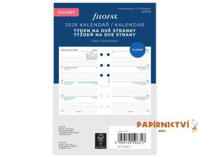 Filofax, kalendář 2026 kapesní, týden/ 2 strana, linky, ČJ+SJ