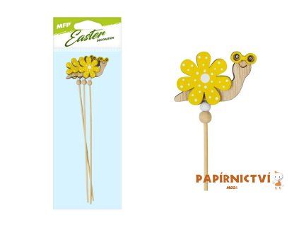 Zápich šnek 3ks květina žlutý 28cm 2221596