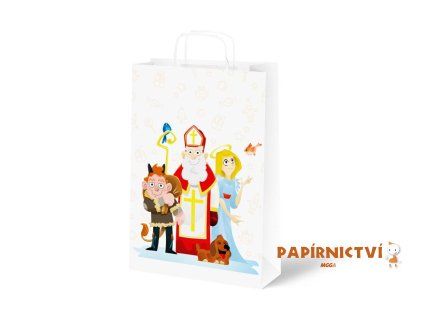 Taška MFP Mikuláš papír bílý s uchem 18x24x8cm 5251318
