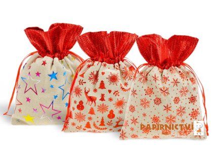 Sáček textil vánoční potisk 13x17cm mix 5800735
