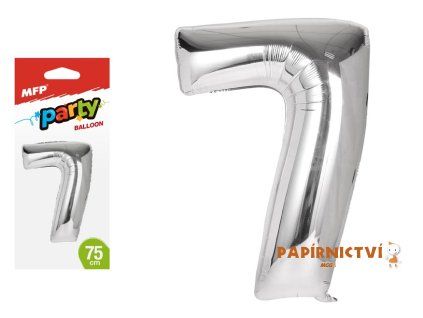 Balónek č. 7 nafukovací fóliový 75 cm - stříbrný 8000168