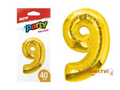 Balónek č. 9 nafukovací fóliový 40 cm - zlatý 8000182