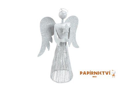 Anděl 40cm stříbrný metal s hvězdou 8882346