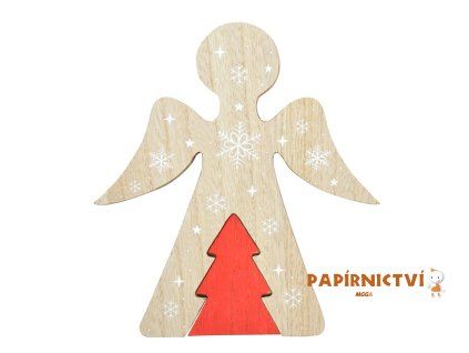 Dekorace Anděl dřevo MDF hnědý 19x17x1,8cm JK-1824B 8886246