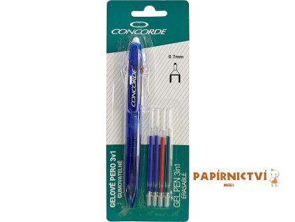 Gelové pero CONCORDE Trix 3v1 gumovatelné 0,7mm + 4ks náplně, blistr A14674