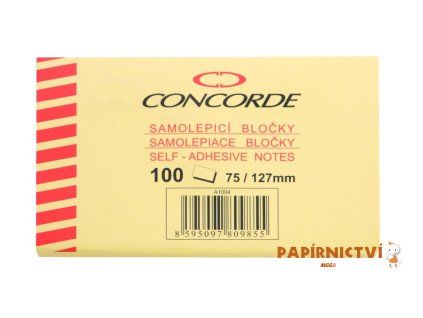 Samolepicí bloček CONCORDE 75 x 127mm, 100 listů, žlutá A1004