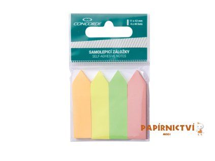 Samolepicí záložky CONCORDE 11 x 43mm, 4 x 40 listů, šipky, závěs, neon barevné