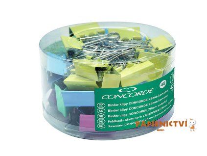 Binder klipy CONCORDE 25mm, dóza 48ks, barevné A65478