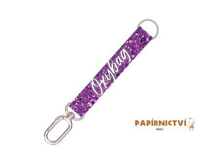 Krátká klíčenka s karabinkou Purple glitter 6-72426