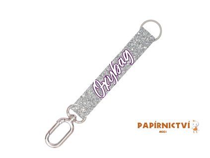 Krátká klíčenka s karabinkou Silver glitter 6-72526