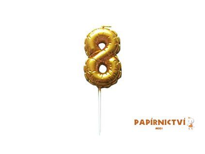 Dortová svíčka BALÓNEK "8" 3,7X5,9CM  268658 ZLATÁ 8800168