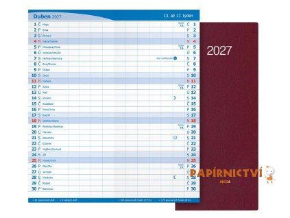 Diář 2027 M101/PVC měsíční vínový