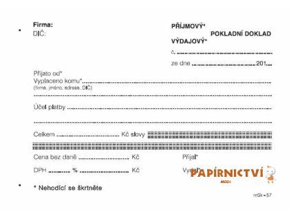 Univerzální příjmový - výdajový pokladní doklad NCR/57