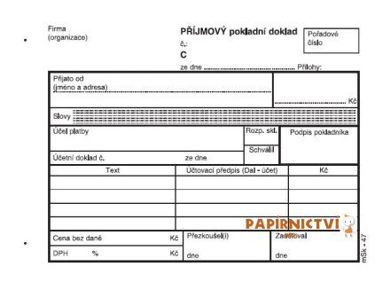 Příjmový pokladní doklad NCR/47